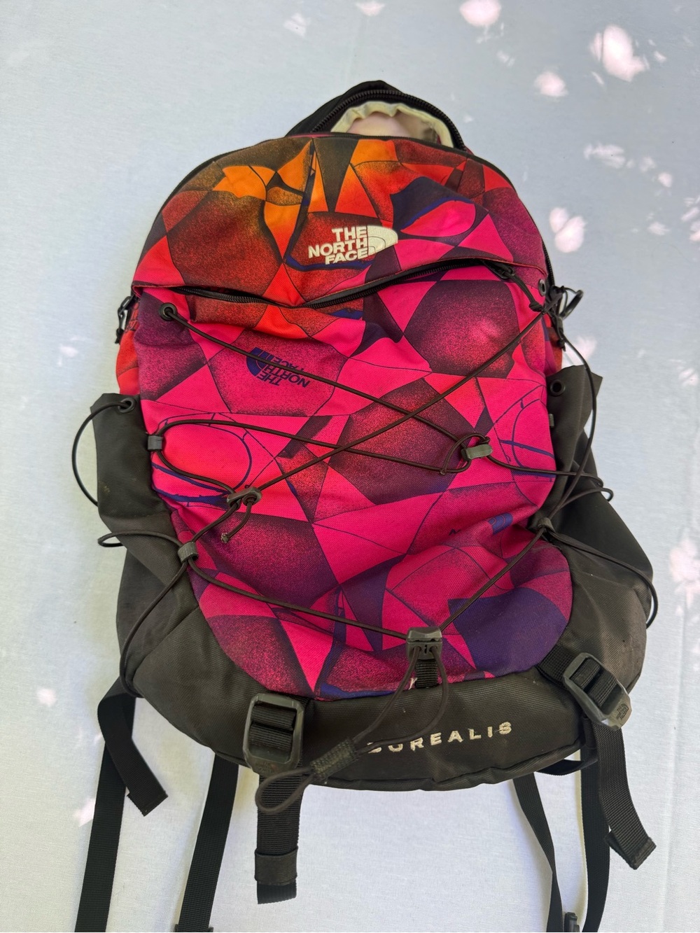 The North Face Borealis Backpack in Pink, Purple & Orange Geometric